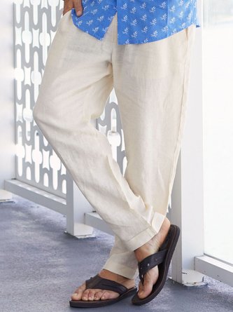 Hardaddy Cotton and Linen Plain Hawaiian Casual Trousers