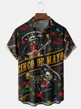 Hardaddy Skull Guitar Cinco De Mayo Chest Pocket Short Sleeve Shirt