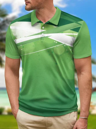 Ombre Geometric Button Short Sleeve Golf Polo Shirt