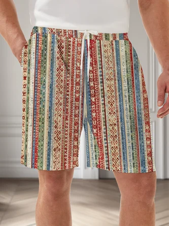 Moisture Wicking Geometric Stripe Casual Shorts