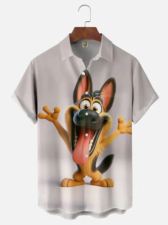 Moisture-wicking Dog Animal Funny Chest Pocket Casual Shirt