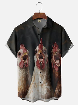 Moisture-wicking Screaming Chicken Chest Pocket Casual Shirt