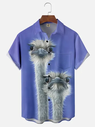 Moisture-wicking Ostrich Chest Pocket Hawaiian Shirt
