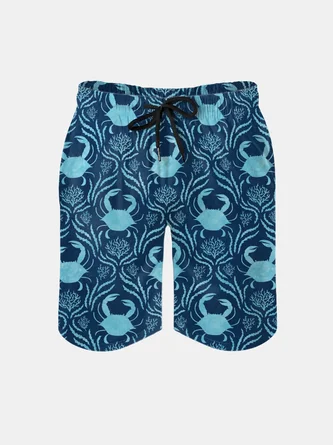 Men's Swim Trunks Hawaiian Marine Crab Beach Shorts with Pockets