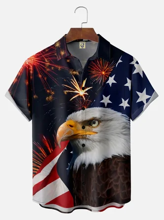 Big Size Moisture-wicking American Eagle Chest Pocket Casual Shirt