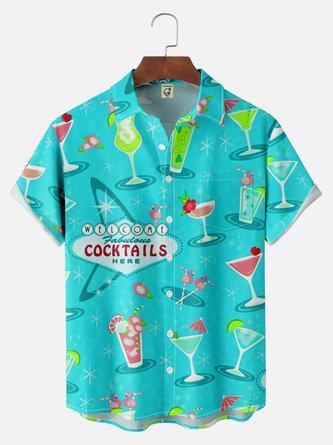 Big Size Moisture-wicking Mid-century Geomatric Cocktail Chest Pocket Hawaiian Shirt