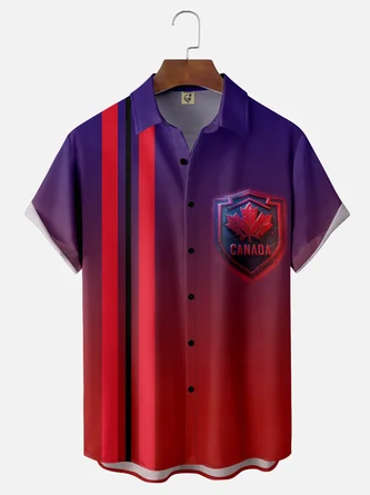 Moisture Wicking Canada Gradient Maple Leaf Chest Pocket Bowling Shirt