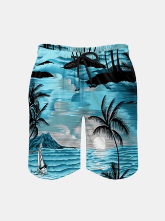 Men's Swim Trunks Hawaiian Tropical Palm Tree Beach Shorts with Pockets