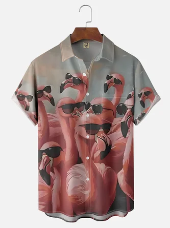 Moisture Wicking Flamingo Chest Pocket Hawaiian Shirt