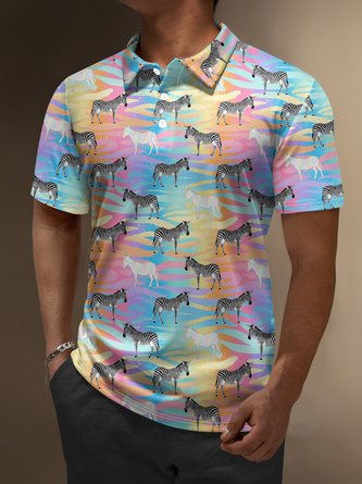 Moisture Wicking Rainbow Gradient Zebra Short Sleeve Golf Polo