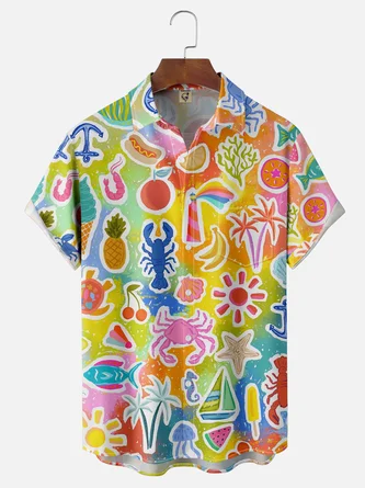 Moisture Wicking Ocean Lobster Crab Ombre Chest Pocket Hawaiian Shirt