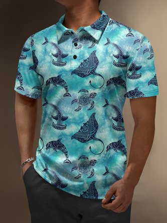 Moisture Wicking Gradient Color Marine Animals Manta Short Sleeve Golf Polo