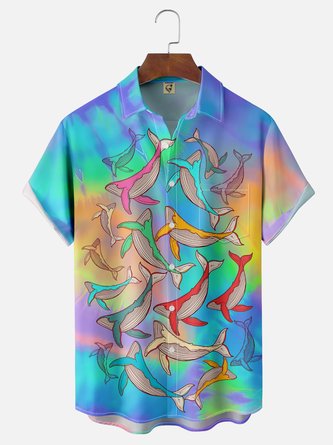 Hardaddy x Stephen Wade Moisture Wicking Gradient Whale Chest Pocket Hawaiian Shirt