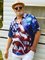 Hardaddy Big Size American Flag Chest Pocket Short Sleeve Shirt