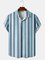 Cotton Linen Striped Casual Short Sleeve Shirt