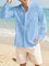 Hardaddy Cotton Linen Plain Color Casual Long Sleeve Shirt