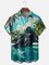 Moisture-wicking Star Swimming Pool Coconut Trees Chest Pocket Casual Shirt