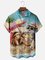 Moisture-wicking Hermit Crab Cat Vacation Beach Fun Chest Pocket Hawaiian Shirt