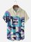 Moisture Wicking Geometric Color Block Chest Pocket Hawaiian Shirt