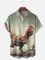 Moisture Wicking Funny Dinosaur Chicken Chest Pocket Hawaiian Shirt