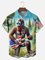Big Size Moisture-wicking American Flag Bigfoot Guitar Rock Chest Pocket Hawaiian Shirt