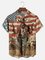 Big Size Moisture-wicking American Flag Western Cowboy Chest Pocket Casual Shirt