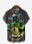 Hardaddy Black Mardi Gras Crocodile Bowling Chest Pocket Regular Fit Short Sleeve Hawaiian Shirt