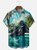Moisture-wicking Star Swimming Pool Coconut Trees Chest Pocket Casual Shirt
