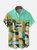 Moisture Wicking Geometric Color Block Chest Pocket Hawaiian Shirt