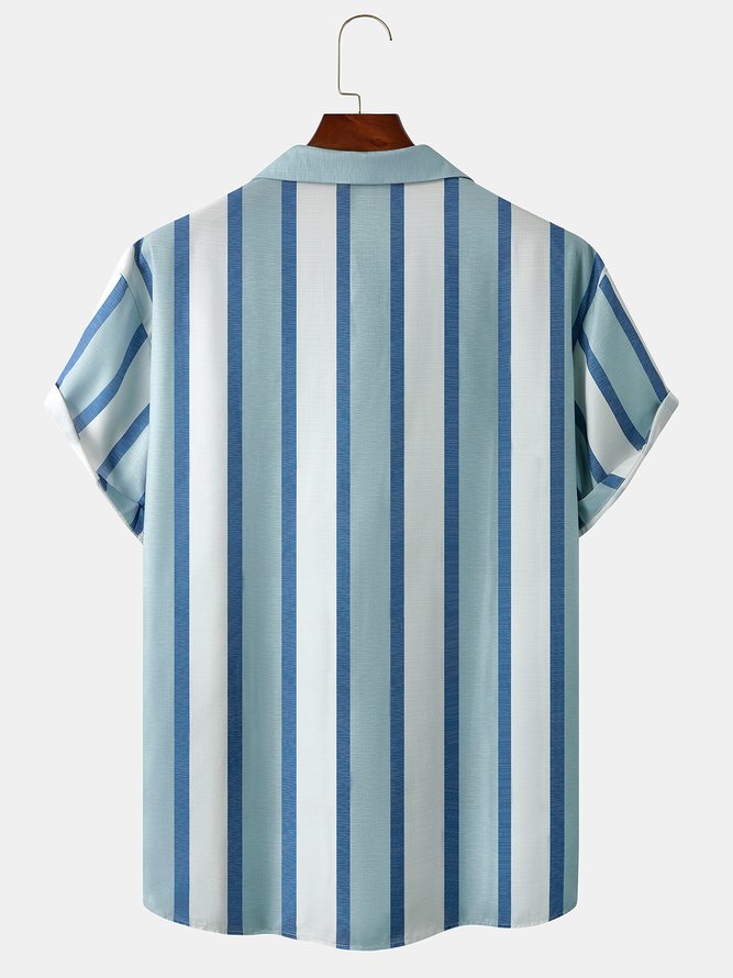 Cotton Linen Striped Casual Short Sleeve Shirt