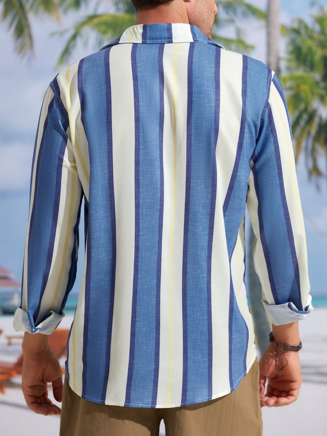 Hardaddy Striped Chest Pocket Long Sleeve Casual Shirt