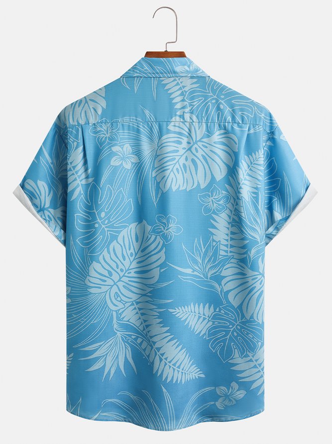 Hardaddy Hawaiian Botanical Print Chest Pocket Short-Sleeve Casual Shirt