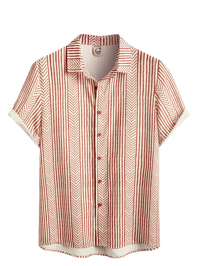 Hardaddy Shirts For Father Retro Striped Chest Pocket Short Sleeve Shirt