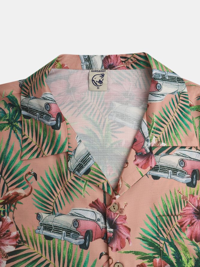 Car Plants Chest Pocket Short Sleeve Resort Shirt