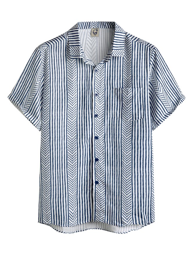 Hardaddy Shirts For Father Retro Striped Chest Pocket Short Sleeve Shirt