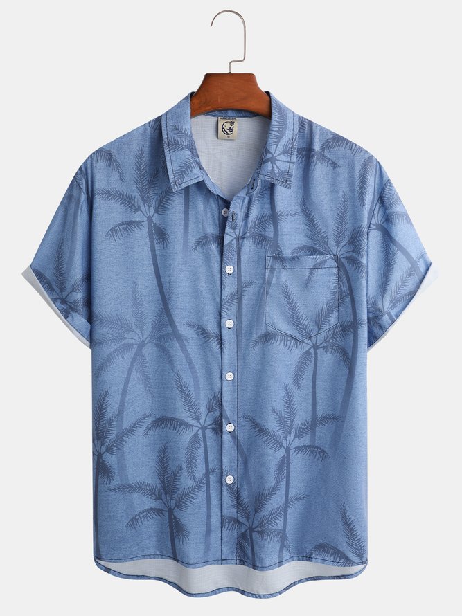 Hardaddy Coconut Tree Chest Pocket Short Sleeve Resort Shirt