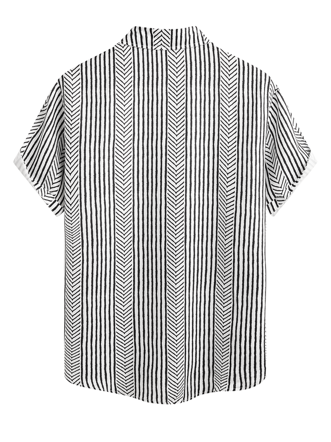 Hardaddy Shirts For Father Retro Striped Chest Pocket Short Sleeve Shirt