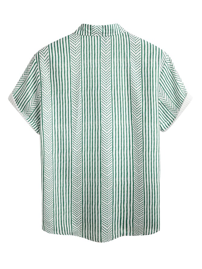 Hardaddy Shirts For Father Retro Striped Chest Pocket Short Sleeve Shirt