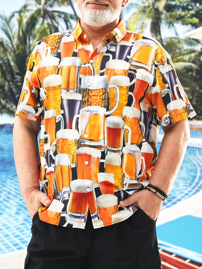 Hardaddy Big Size Beer Chest Pocket Short Sleeve Hawaiian Shirt