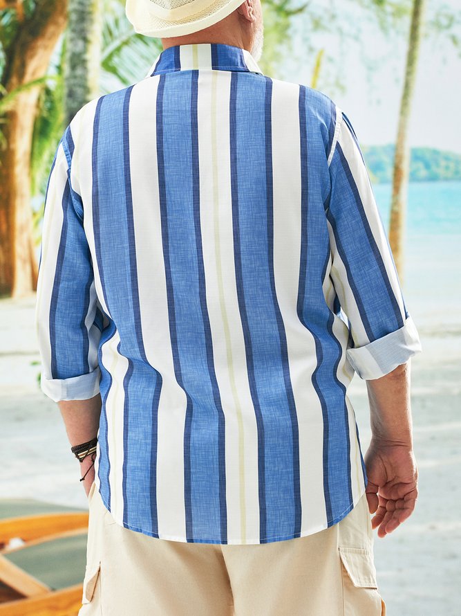 Hardaddy Big Size Striped Chest Pocket Long Sleeve Casual Shirt