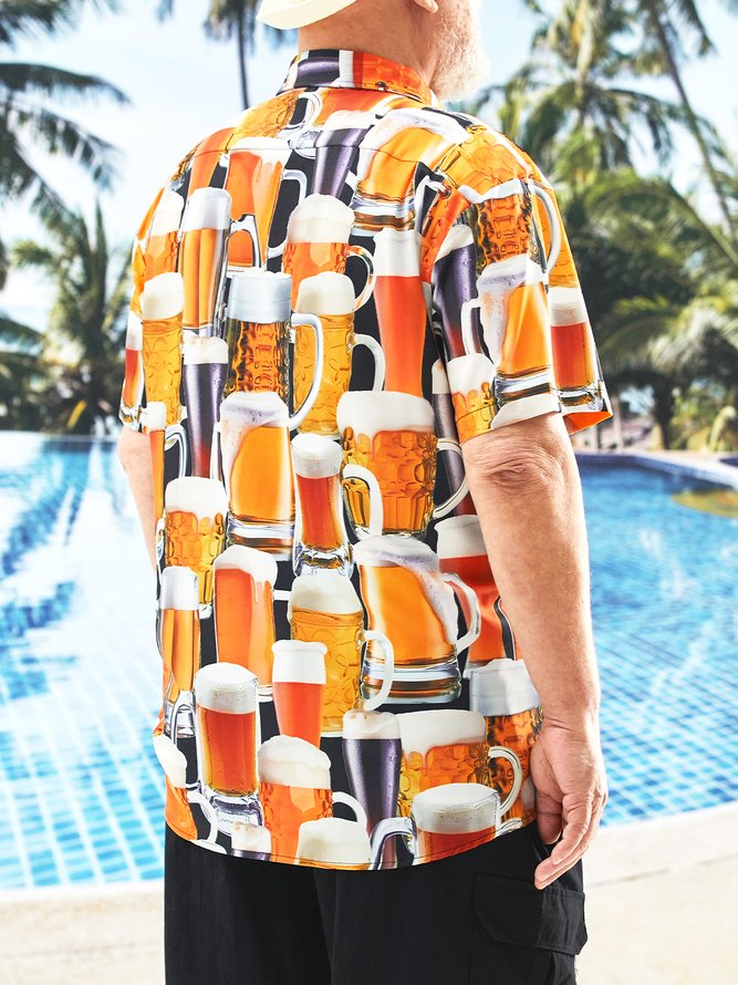 Hardaddy Big Size Beer Chest Pocket Short Sleeve Hawaiian Shirt