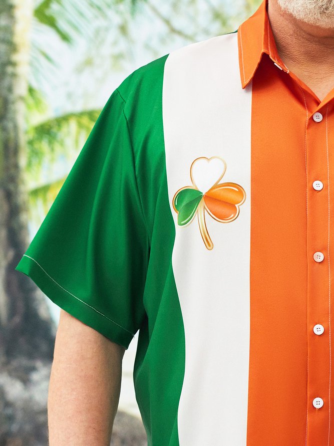 Hardaddy Big Size St. Patrick's Day Chest Pocket Short Sleeve Bowling Shirt