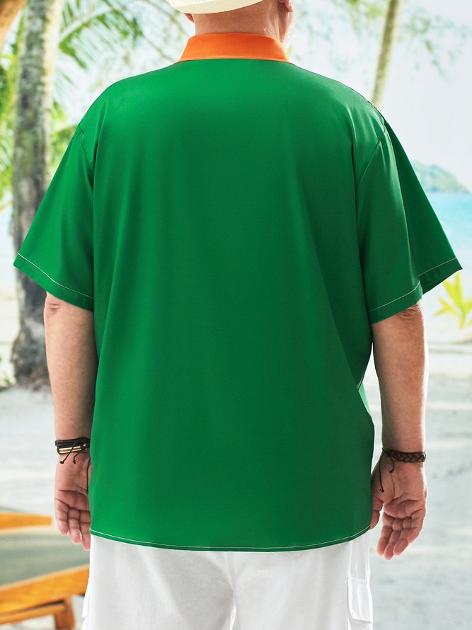 Hardaddy Big Size St. Patrick's Day Chest Pocket Short Sleeve Bowling Shirt