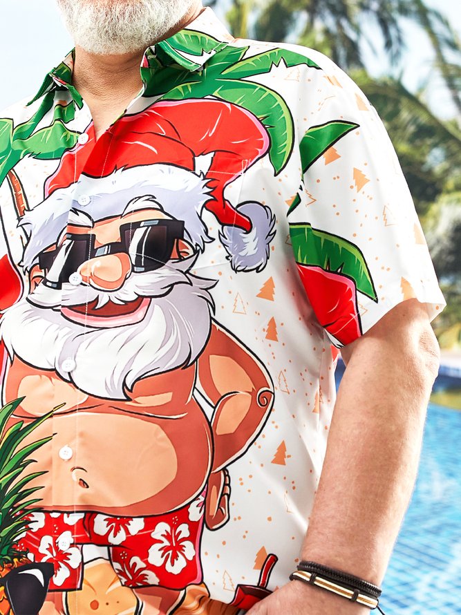 Big Size Santa Surfing Short Sleeve Hawaiian Shirt