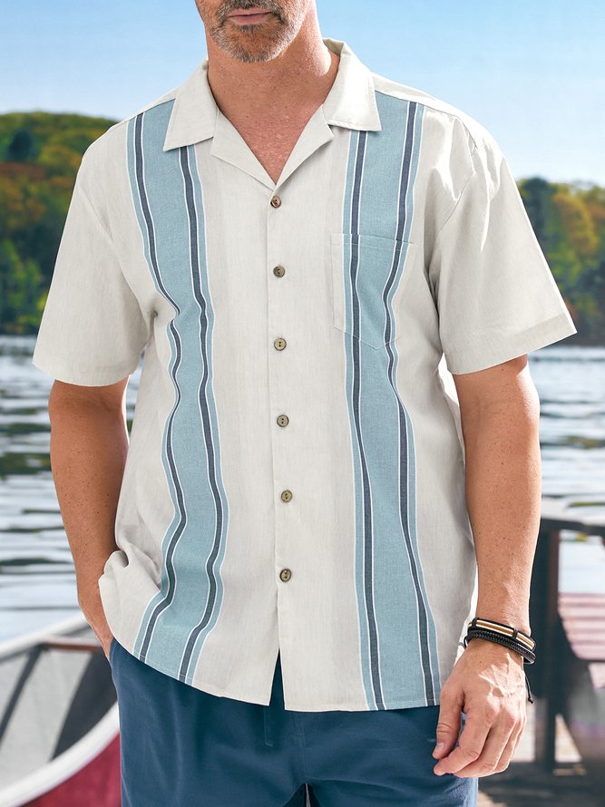 Hardaddy® Cotton Striped Chest Pocket Bowling Shirt