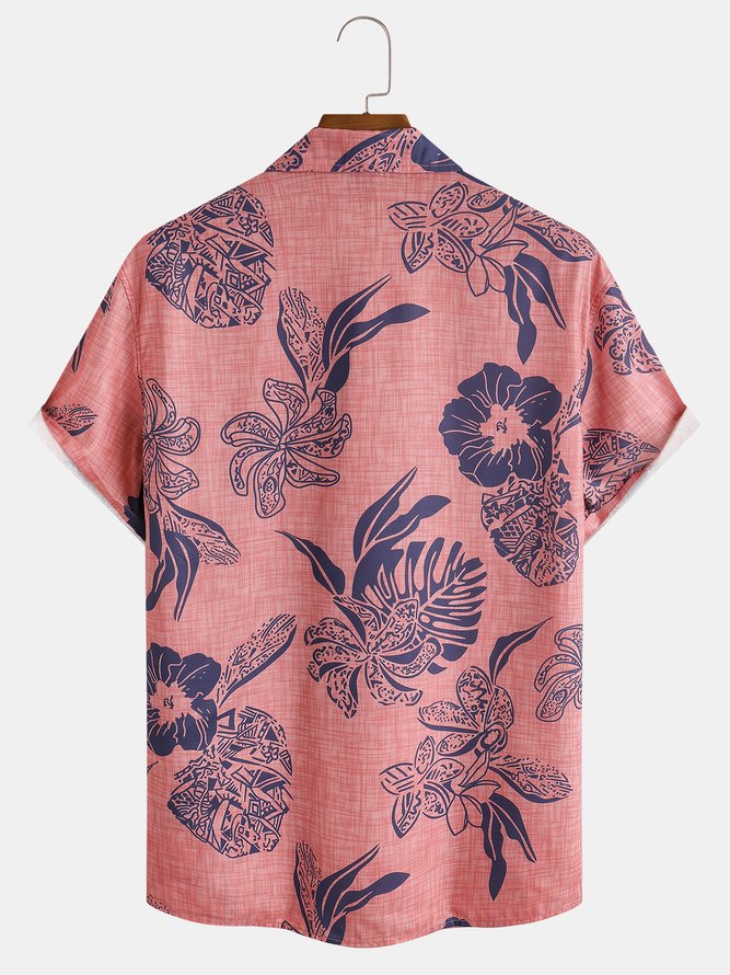 Botanical Print Chest Pocket Short Sleeve Resort Shirt