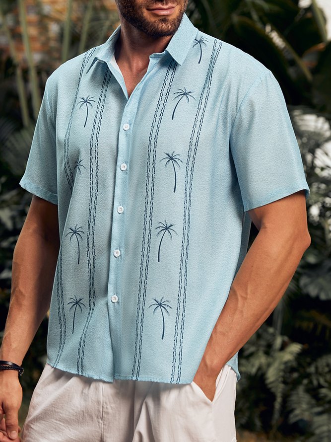 Hardaddy Coconut Tree Print Short Sleeve Bowling Shirt