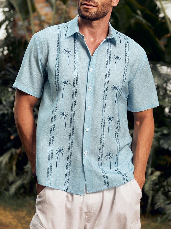 Hardaddy Coconut Tree Print Short Sleeve Bowling Shirt