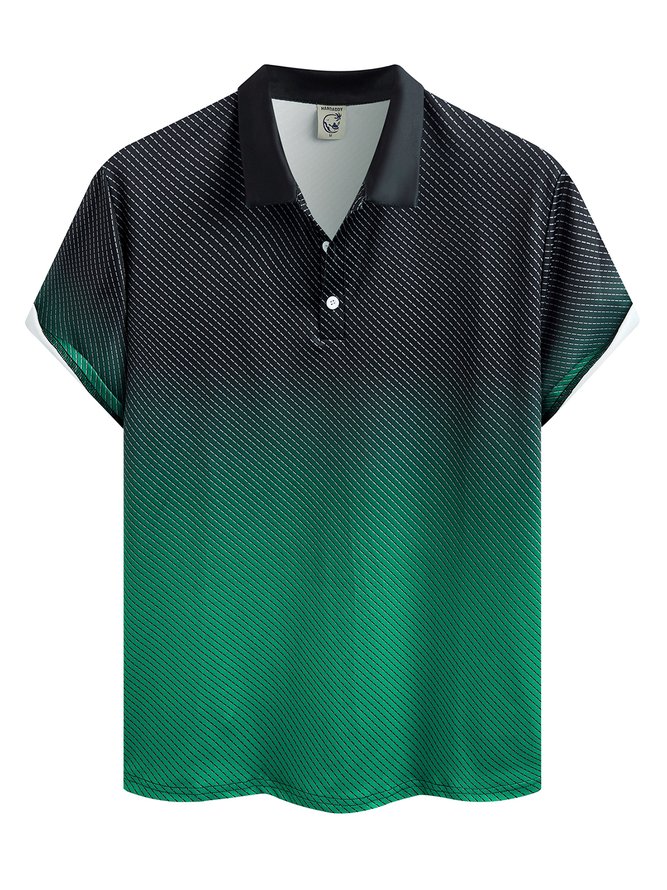 Hardaddy Black-green Abstract Gradient Geometric Regular Fit Button Short Sleeve Golf Polo Shirt