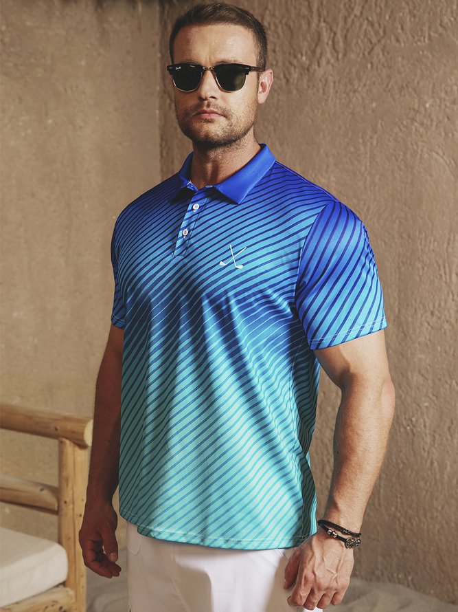 Hardaddy Ombre Abstract Geometric Button Short Sleeve Golf Polo Shirt